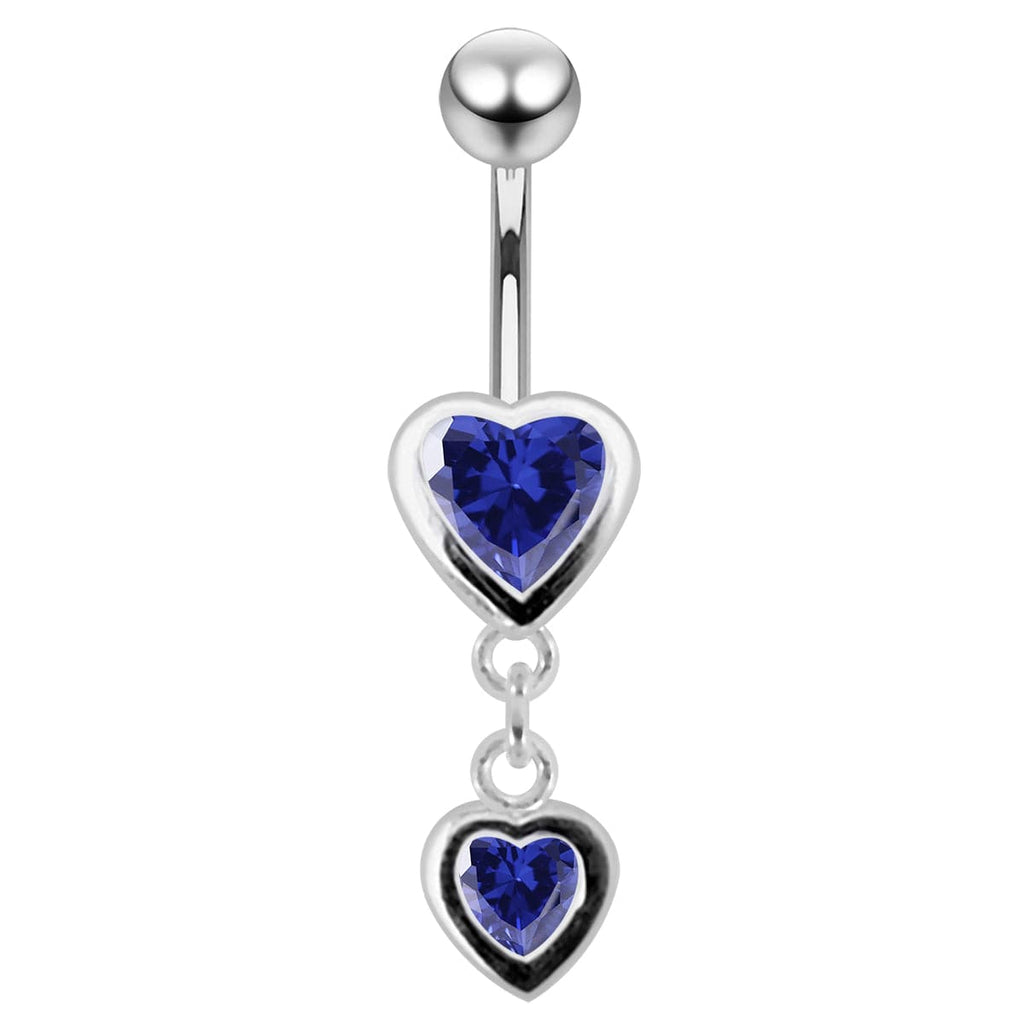 925 Sterling Silver Moving Duel Jewelled Heart Belly Ring