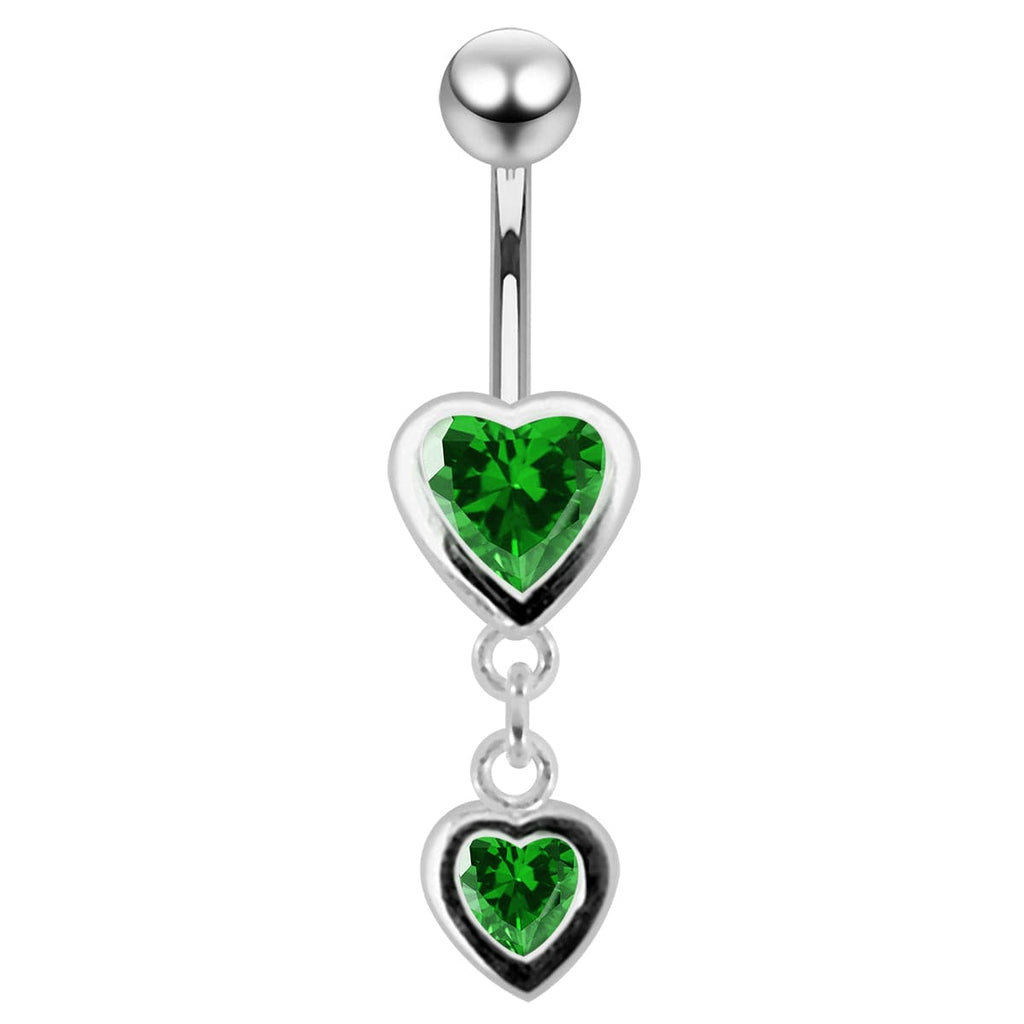 925 Sterling Silver Moving Duel Jewelled Heart Belly Ring