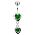 925 Sterling Silver Moving Duel Jewelled Heart Belly Ring