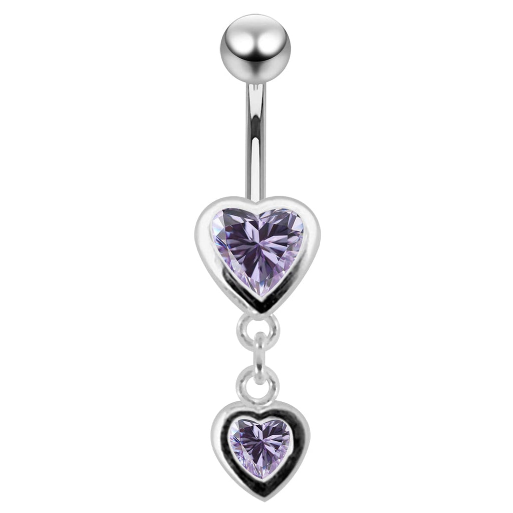 925 Sterling Silver Moving Duel Jewelled Heart Belly Ring