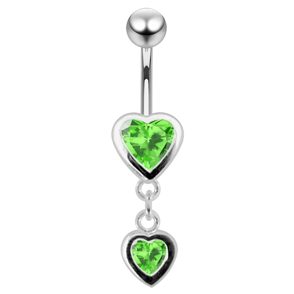 925 Sterling Silver Moving Duel Jewelled Heart Belly Ring
