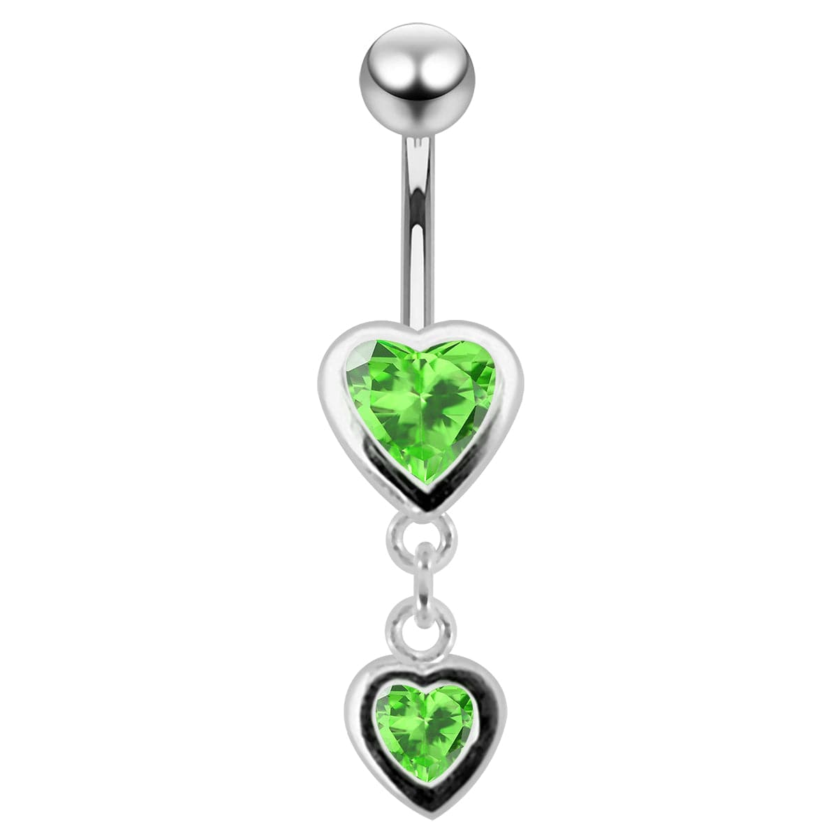 925 Sterling Silver Moving Duel Jewelled Heart Belly Ring