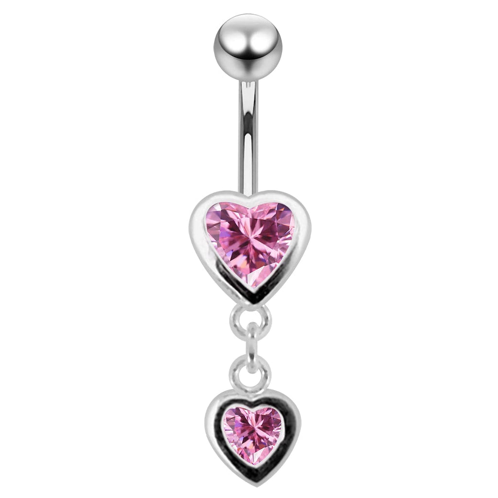 925 Sterling Silver Moving Duel Jewelled Heart Belly Ring