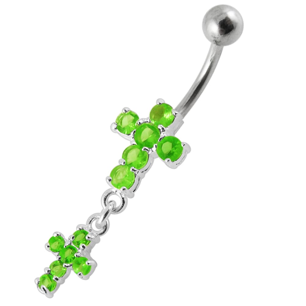 925 Sterling Silver Moving Jewelled Cross Belly Ring