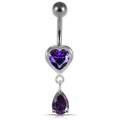 925 Sterling Silver Moving Jewelled Hearts Belly Ring