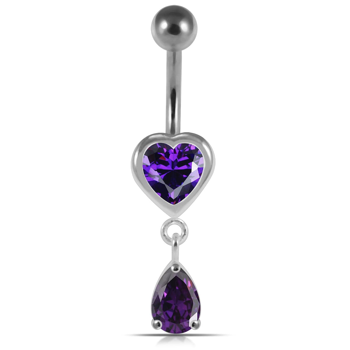 925 Sterling Silver Moving Jewelled Hearts Belly Ring