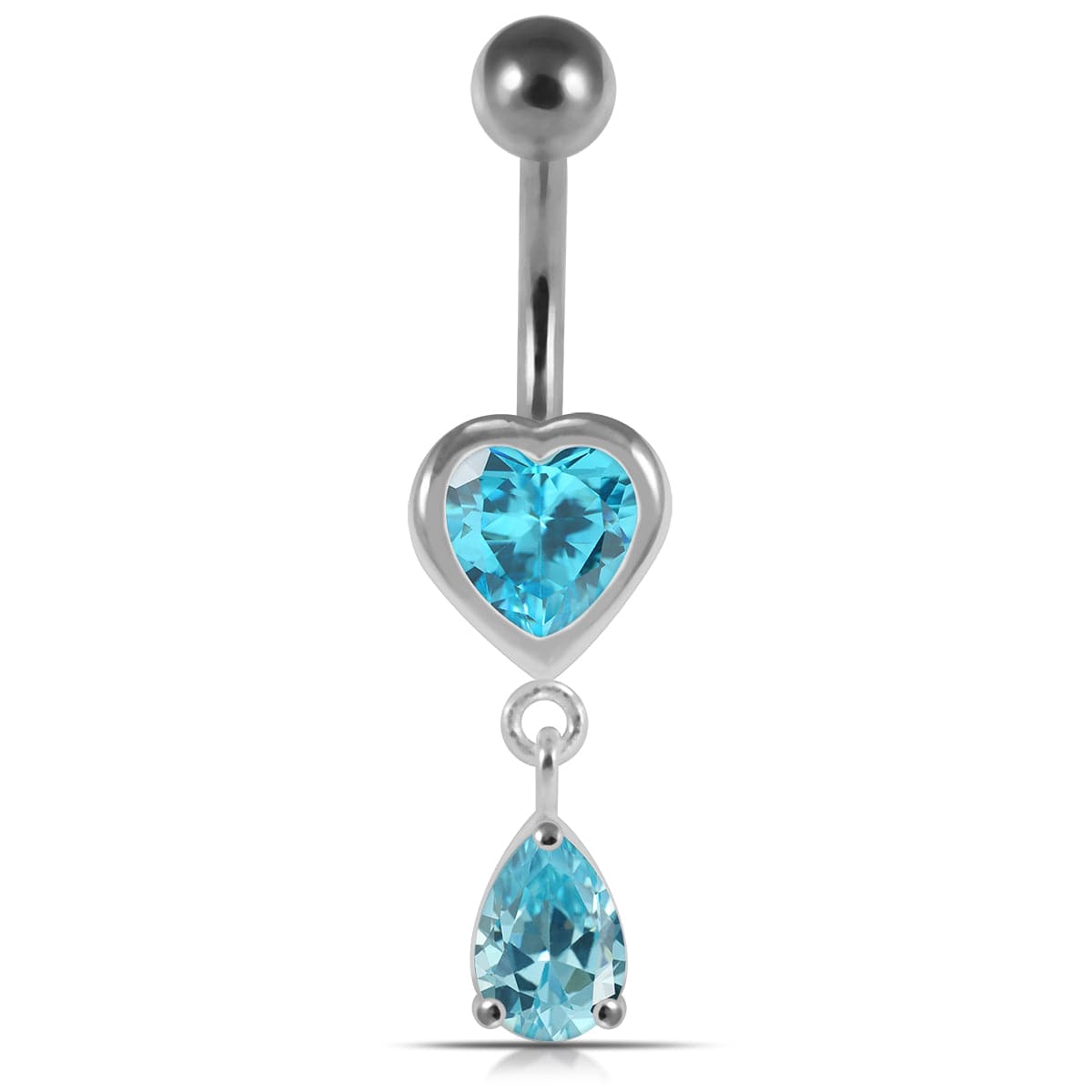 925 Sterling Silver Moving Jewelled Hearts Belly Ring