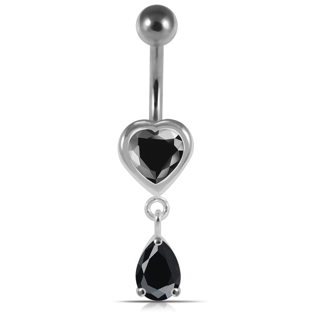 925 Sterling Silver Moving Jewelled Hearts Belly Ring