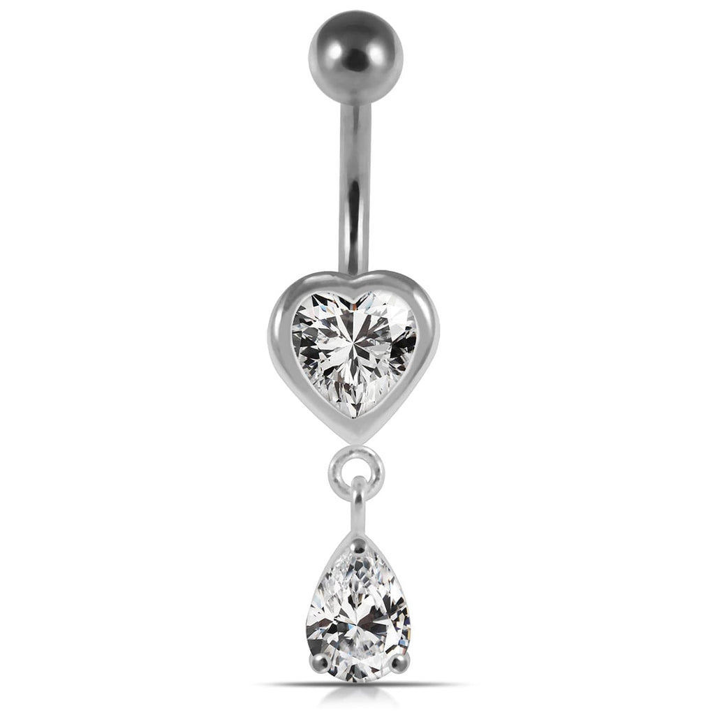 925 Sterling Silver Moving Jewelled Hearts Belly Ring