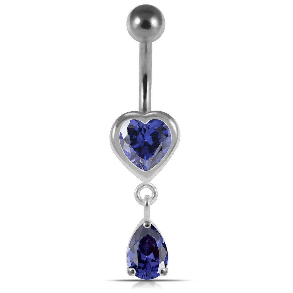 925 Sterling Silver Moving Jewelled Hearts Belly Ring