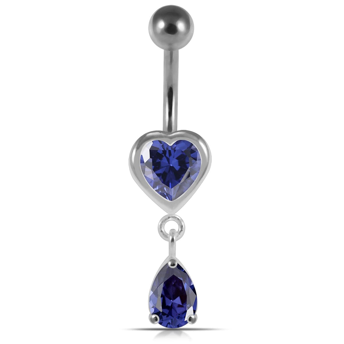 925 Sterling Silver Moving Jewelled Hearts Belly Ring