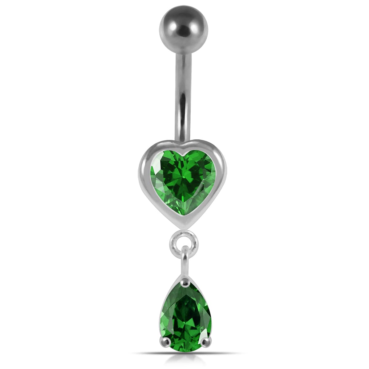 925 Sterling Silver Moving Jewelled Hearts Belly Ring