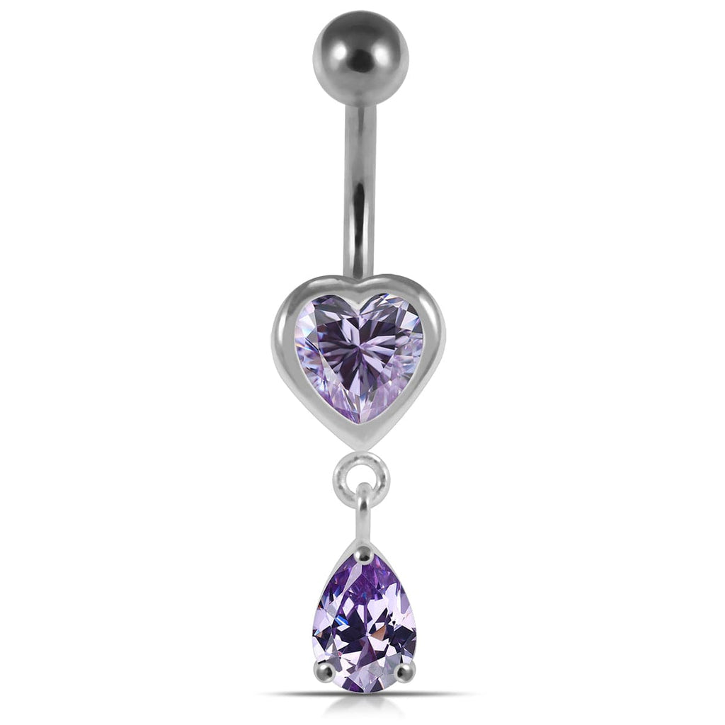 925 Sterling Silver Moving Jewelled Hearts Belly Ring
