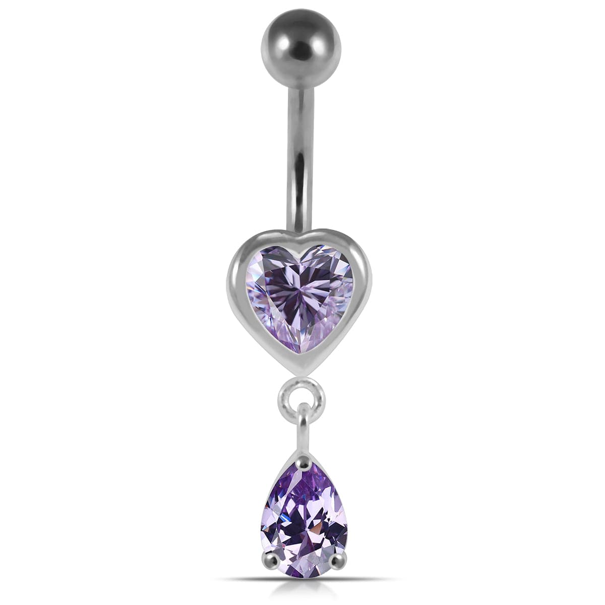 925 Sterling Silver Moving Jewelled Hearts Belly Ring