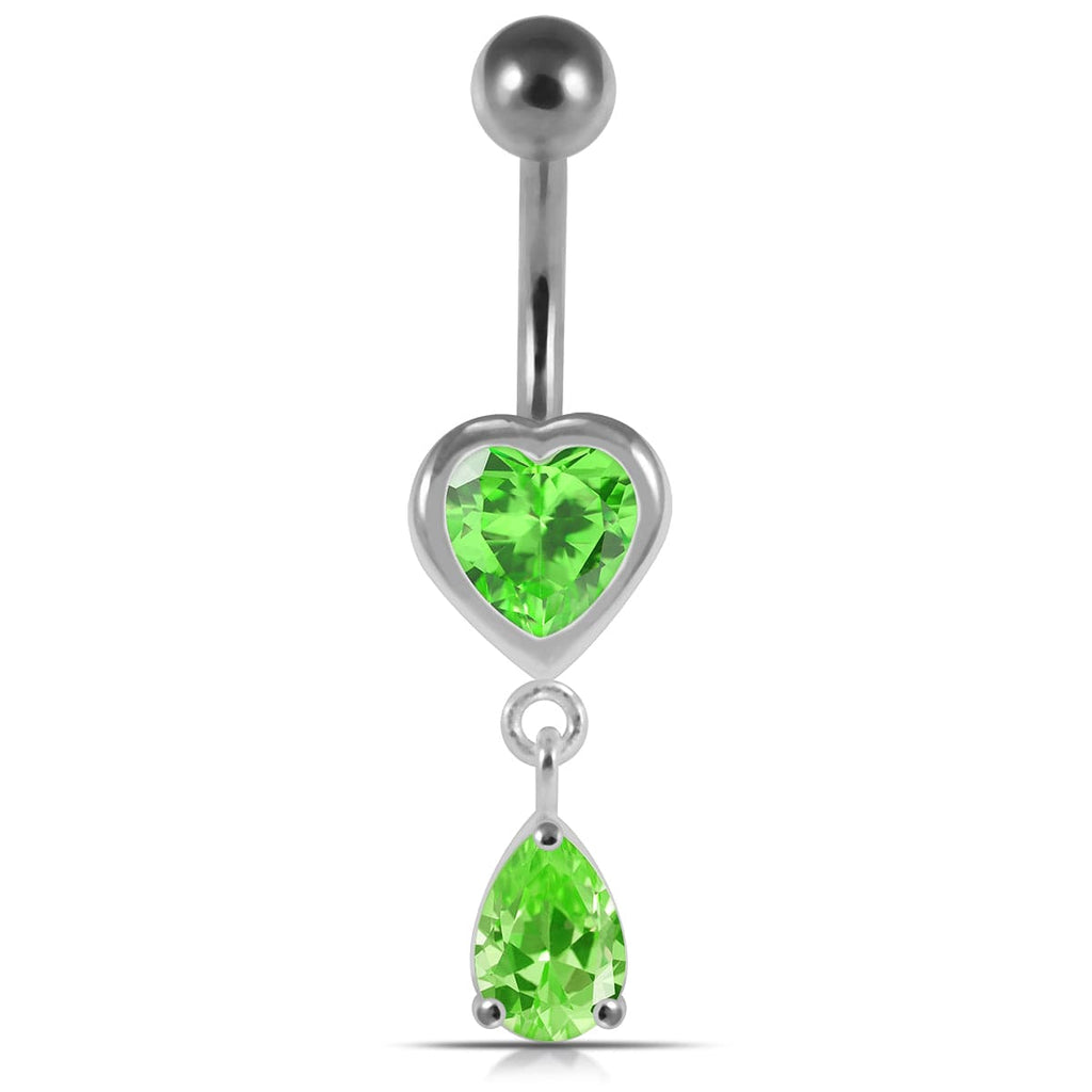 925 Sterling Silver Moving Jewelled Hearts Belly Ring