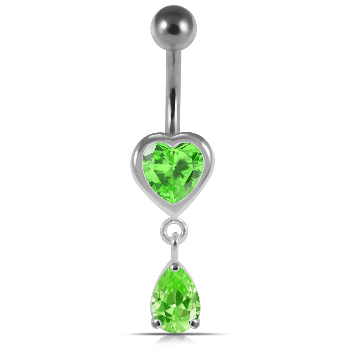 925 Sterling Silver Moving Jewelled Hearts Belly Ring
