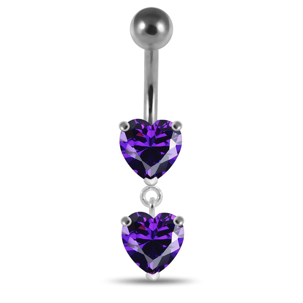 925 Sterling Silver Moving Jewelled Red Heart Belly Button Ring