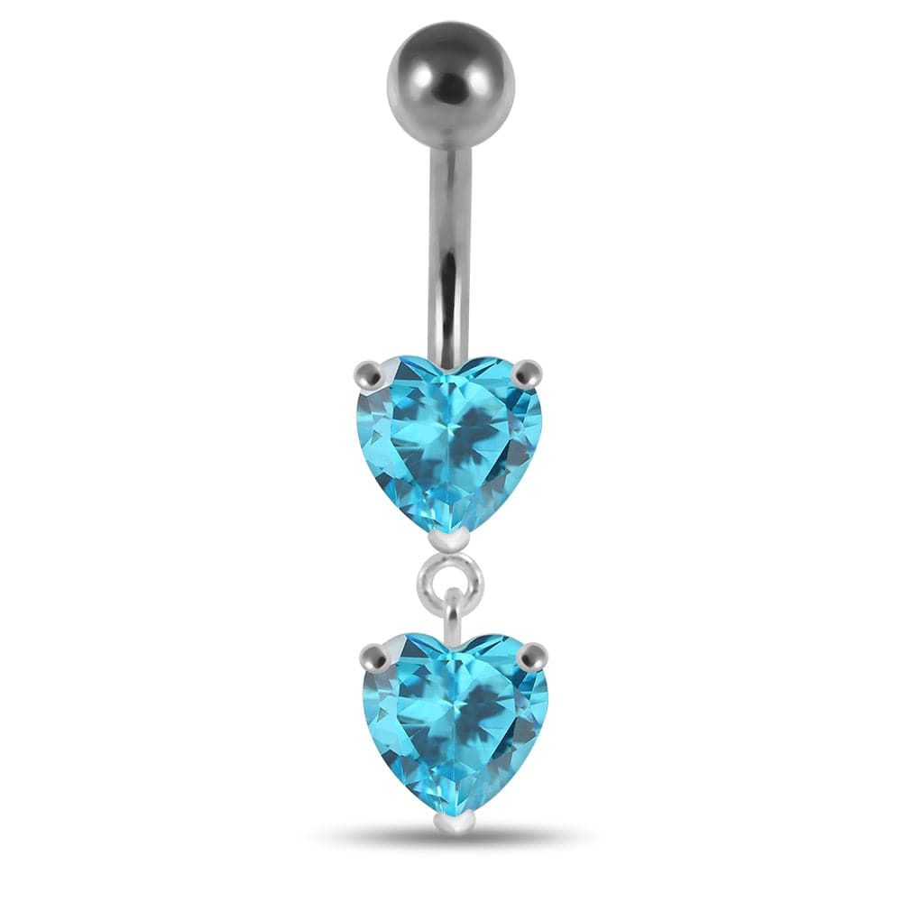 925 Sterling Silver Moving Jewelled Red Heart Belly Button Ring