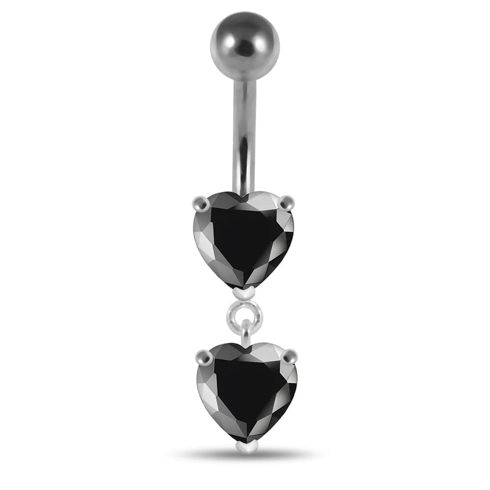 925 Sterling Silver Moving Jewelled Red Heart Belly Button Ring