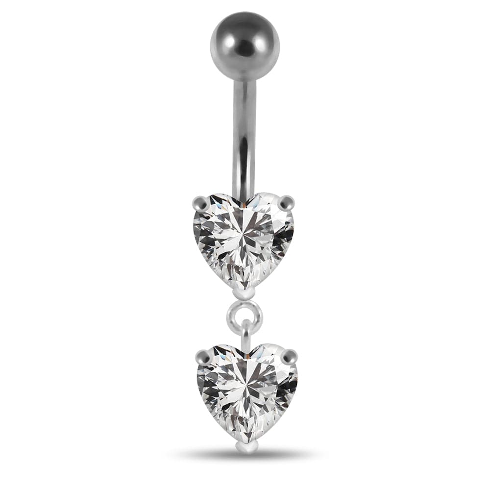 925 Sterling Silver Moving Jewelled Red Heart Belly Button Ring