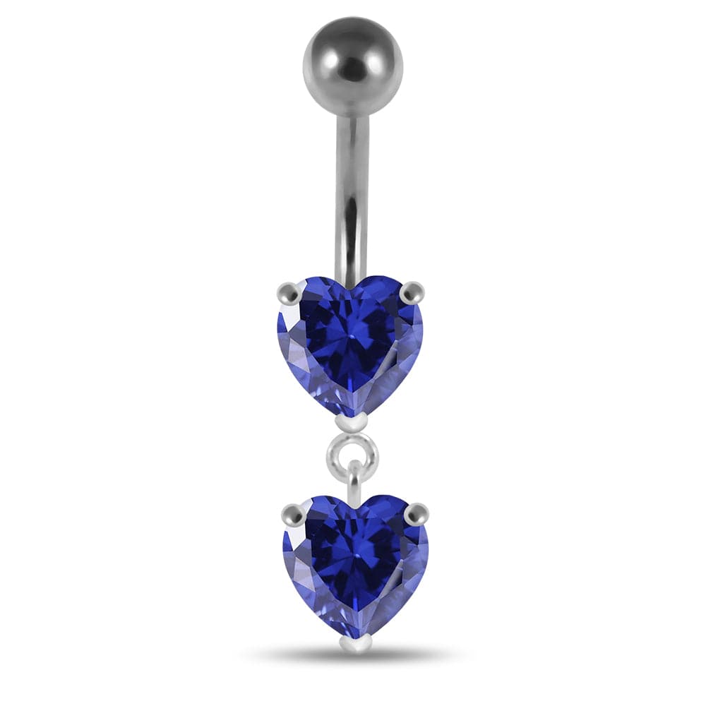 925 Sterling Silver Moving Jewelled Red Heart Belly Button Ring
