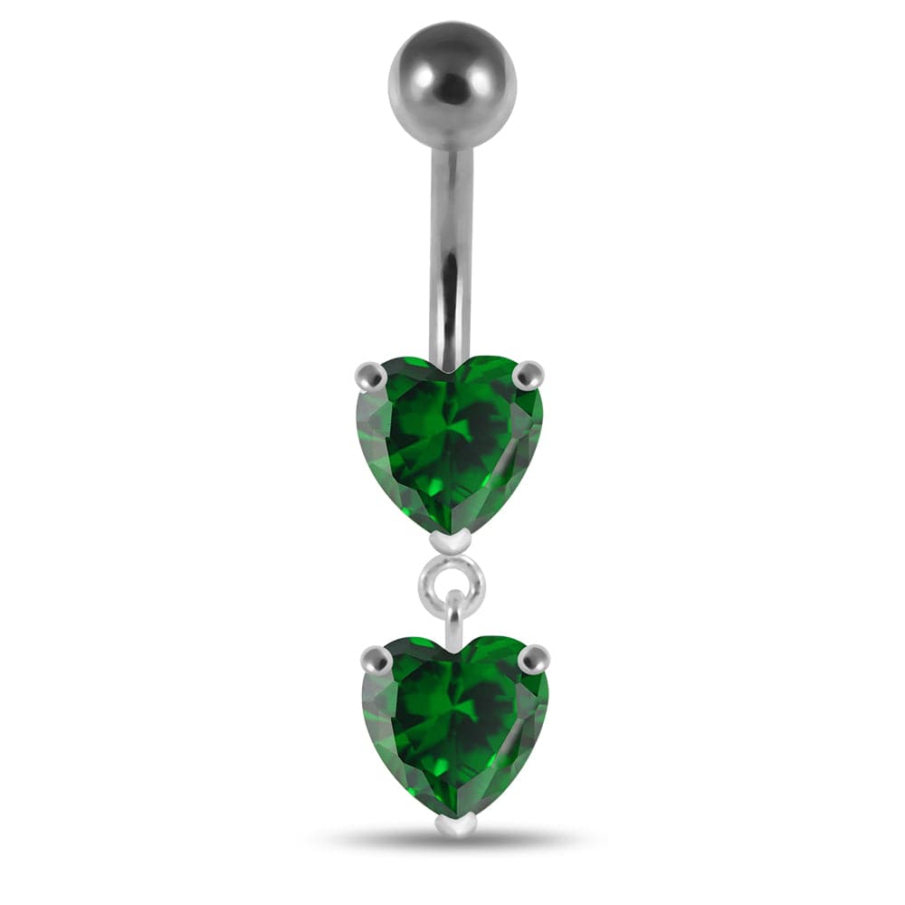 925 Sterling Silver Moving Jewelled Red Heart Belly Button Ring