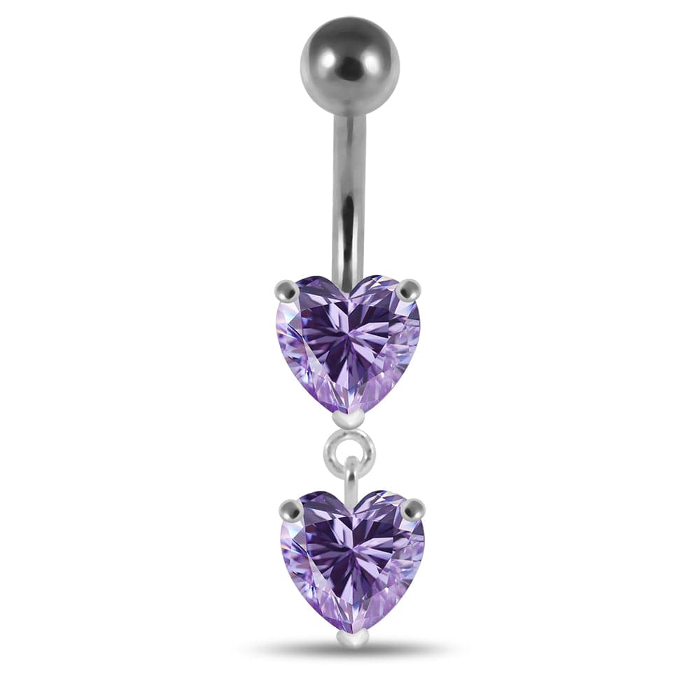 925 Sterling Silver Moving Jewelled Red Heart Belly Button Ring