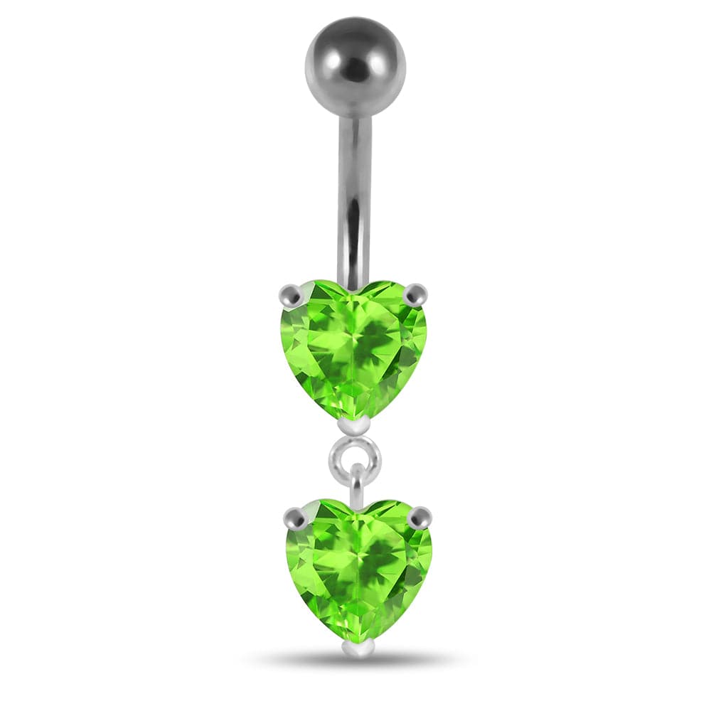 925 Sterling Silver Moving Jewelled Red Heart Belly Button Ring