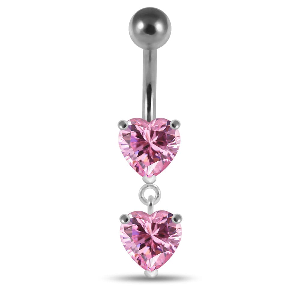 925 Sterling Silver Moving Jewelled Red Heart Belly Button Ring
