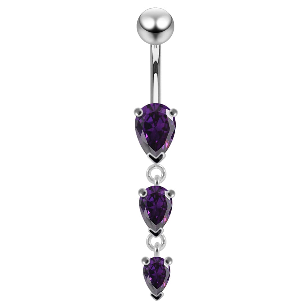 925 Sterling Silver Navel Jewelled Tear drop Belly Ring