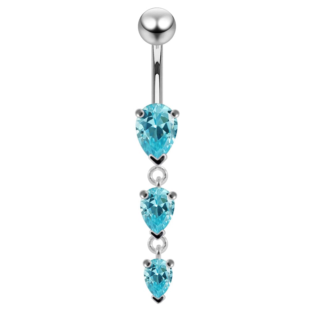 925 Sterling Silver Navel Jewelled Tear drop Belly Ring