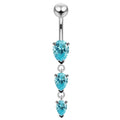 925 Sterling Silver Navel Jewelled Tear drop Belly Ring