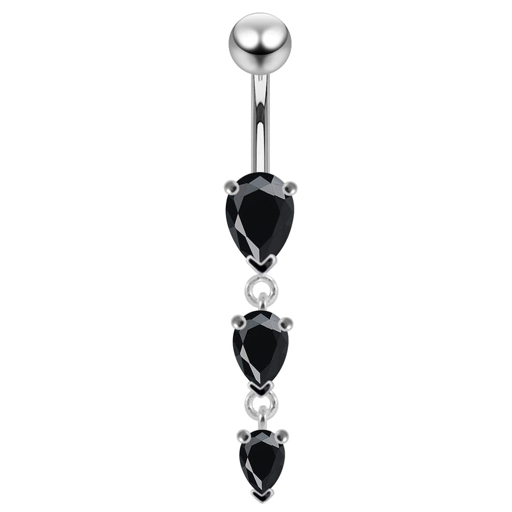 925 Sterling Silver Navel Jewelled Tear drop Belly Ring