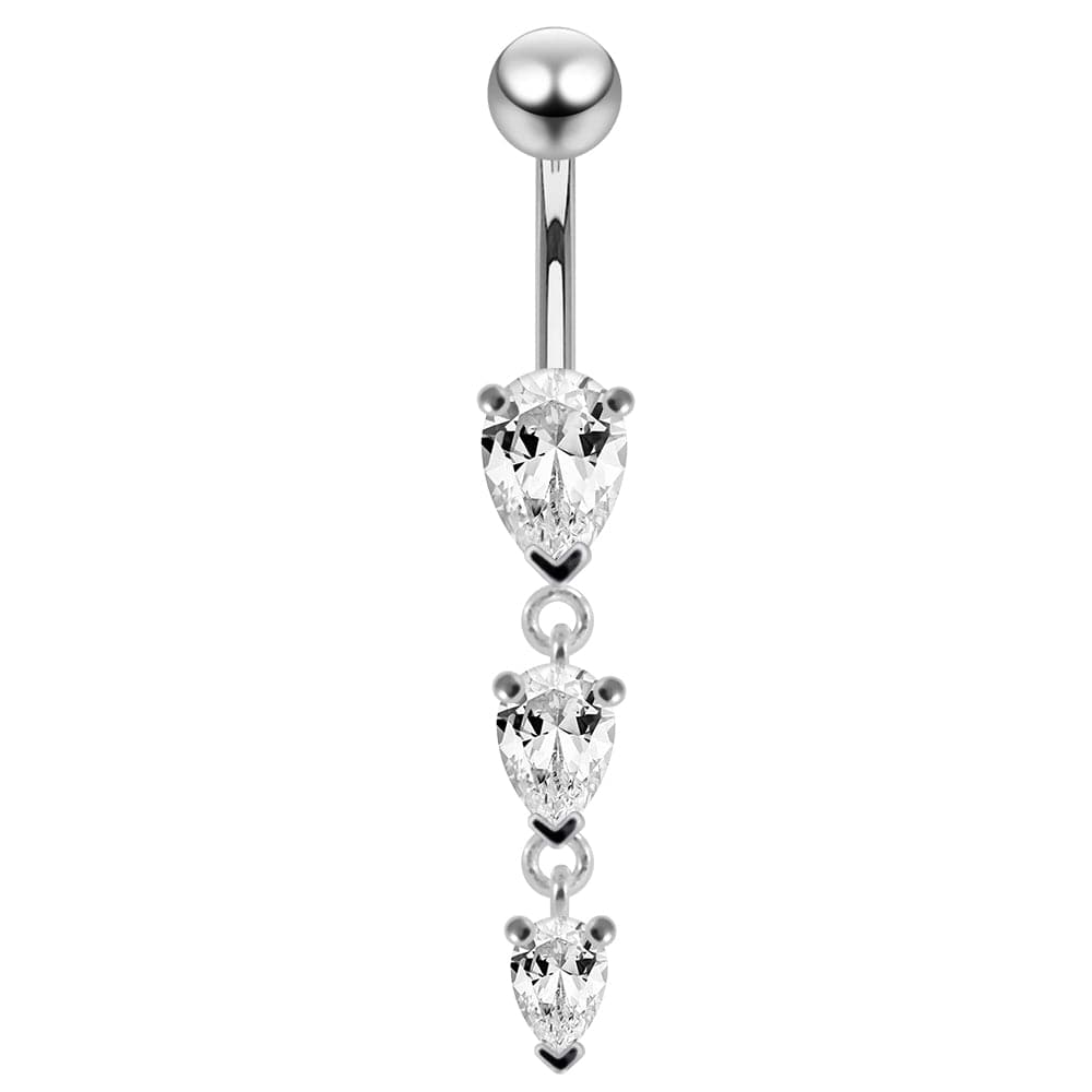 925 Sterling Silver Navel Jewelled Tear drop Belly Ring
