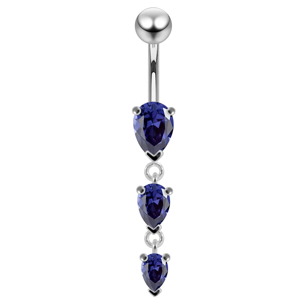 925 Sterling Silver Navel Jewelled Tear drop Belly Ring