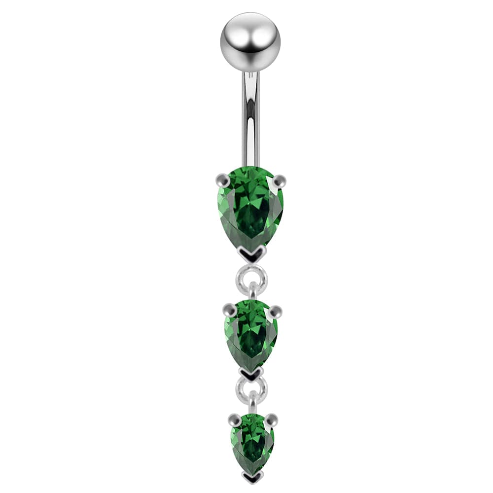 925 Sterling Silver Navel Jewelled Tear drop Belly Ring