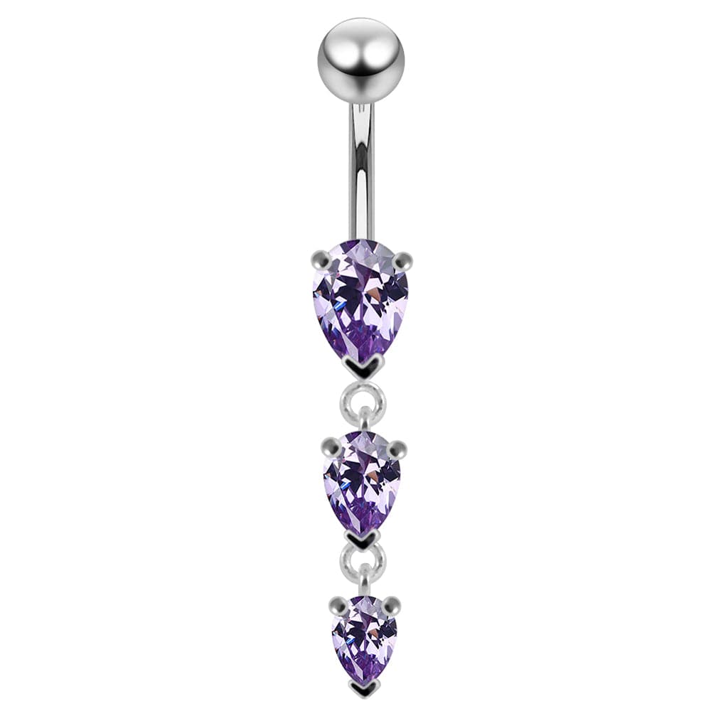 925 Sterling Silver Navel Jewelled Tear drop Belly Ring