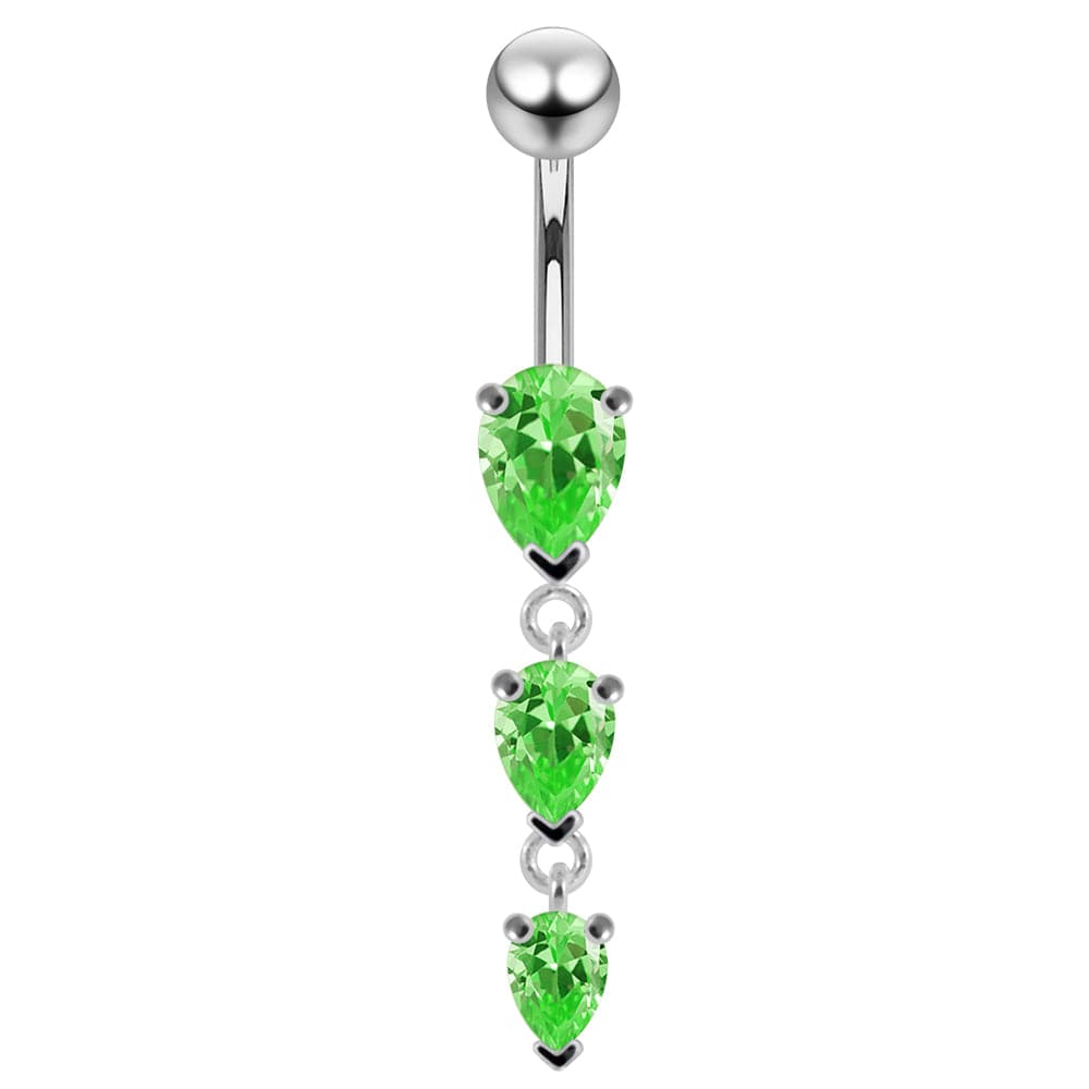 925 Sterling Silver Navel Jewelled Tear drop Belly Ring