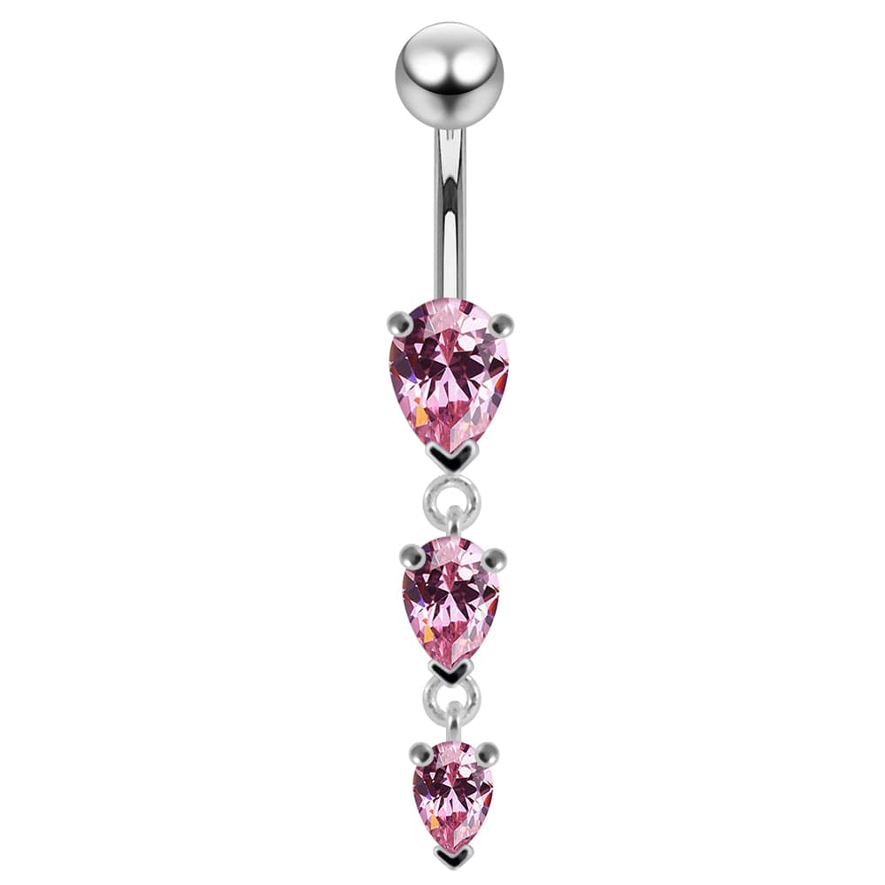 925 Sterling Silver Navel Jewelled Tear drop Belly Ring