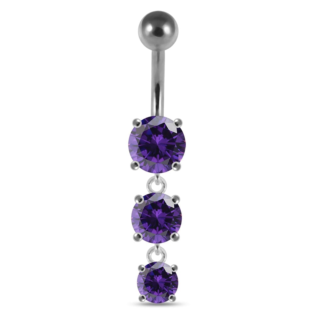 925 Sterling Silver Moving Jewelled Charms dangling SS Bar Navel Ring