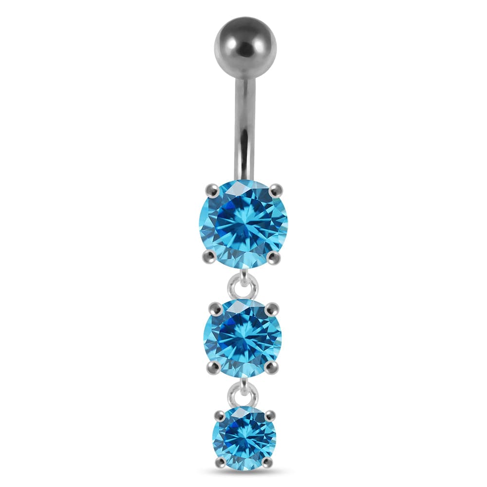 925 Sterling Silver Moving Jewelled Charms dangling SS Bar Navel Ring