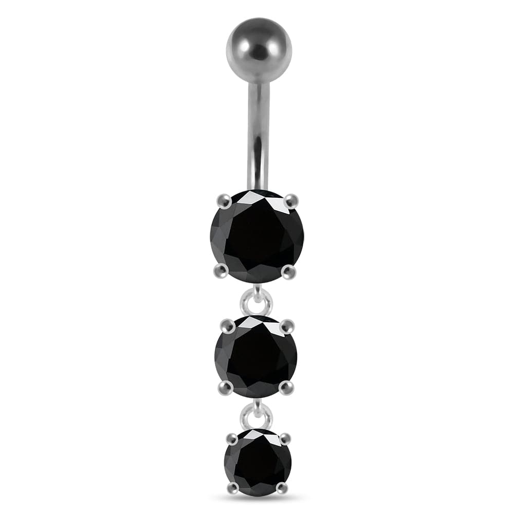 925 Sterling Silver Moving Jewelled Charms dangling SS Bar Navel Ring