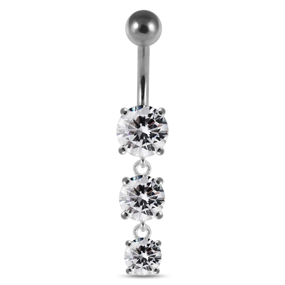 925 Sterling Silver Moving Jewelled Charms dangling SS Bar Navel Ring