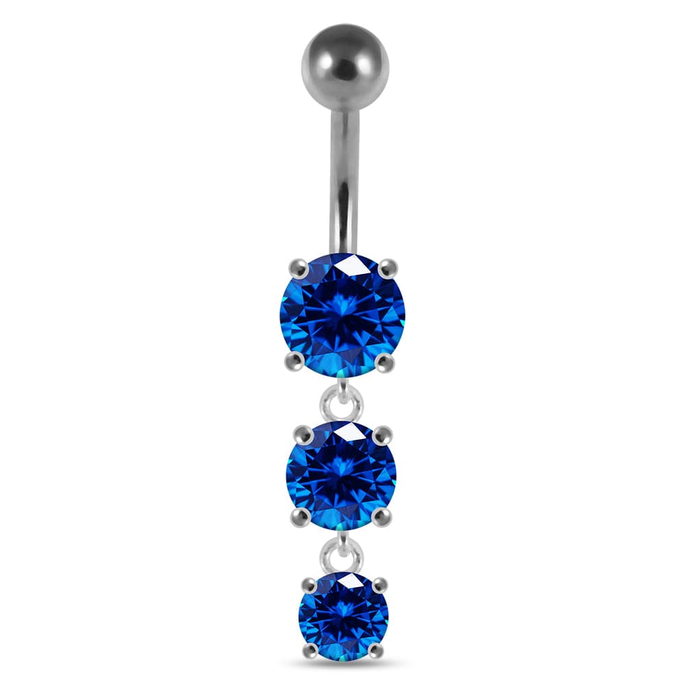 925 Sterling Silver Moving Jewelled Charms dangling SS Bar Navel Ring