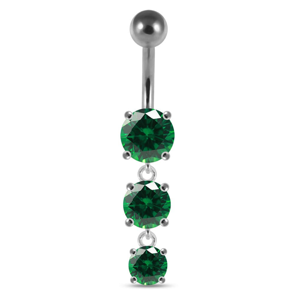 925 Sterling Silver Moving Jewelled Charms dangling SS Bar Navel Ring