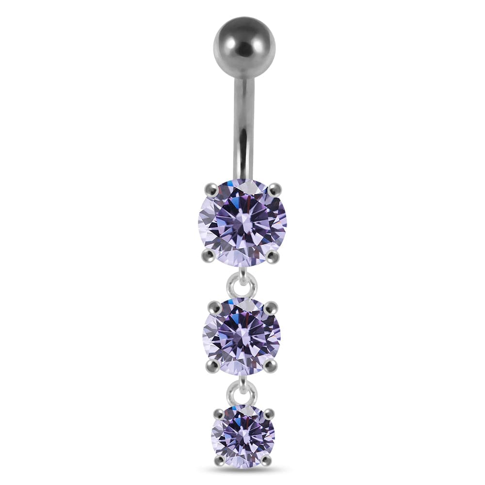 925 Sterling Silver Moving Jewelled Charms dangling SS Bar Navel Ring