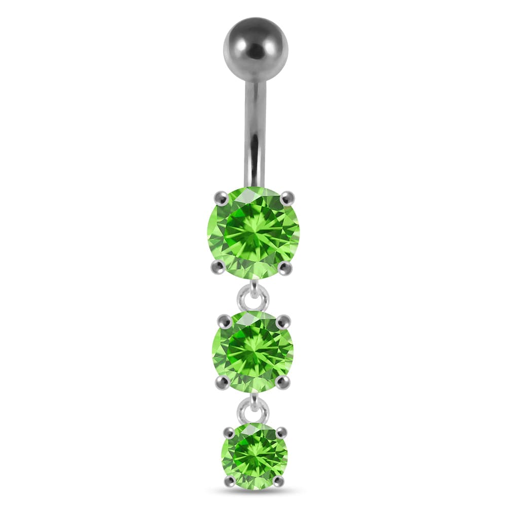 925 Sterling Silver Moving Jewelled Charms dangling SS Bar Navel Ring
