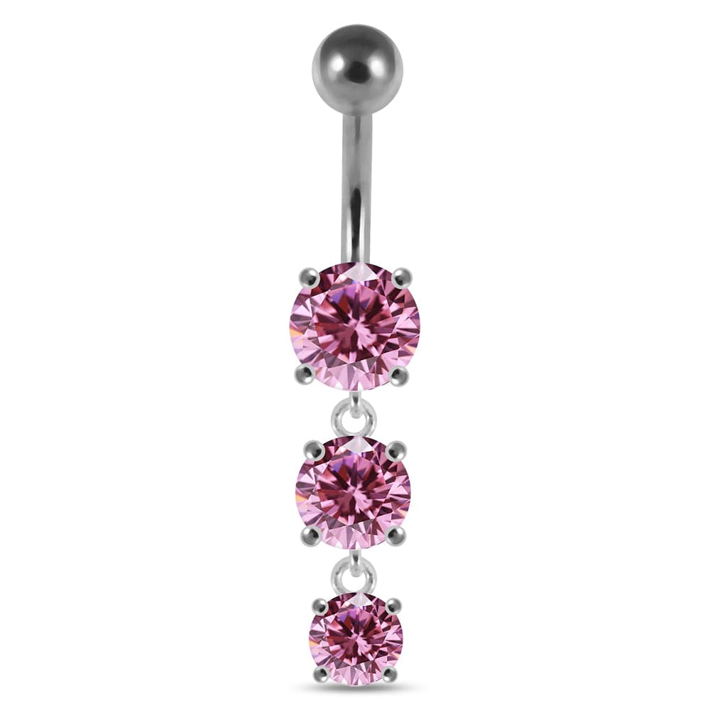 925 Sterling Silver Moving Jewelled Charms dangling SS Bar Navel Ring
