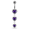 925 Sterling Silver Moving Jewelled Heart Charms Belly Ring