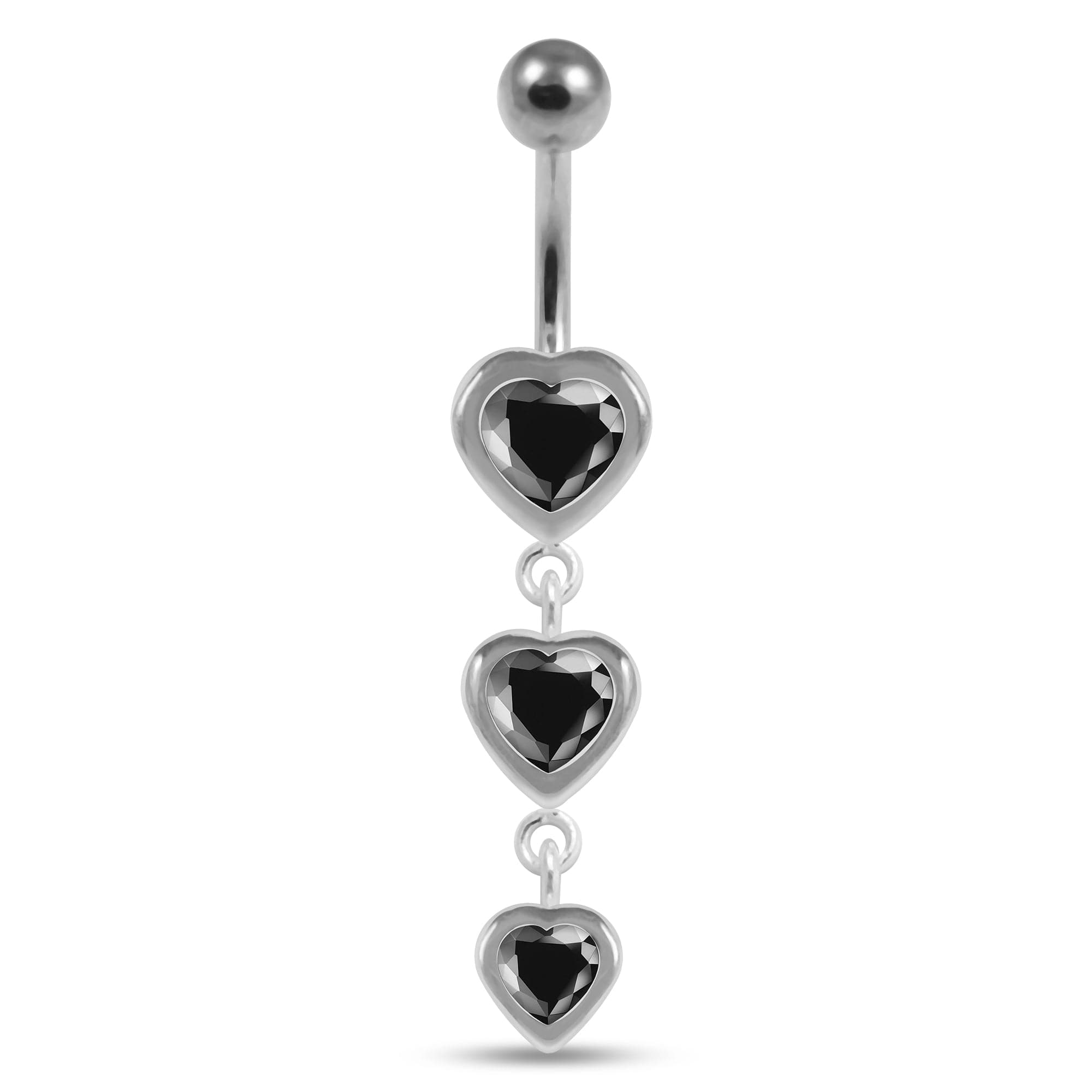 925 Sterling Silver Moving Jewelled Heart Charms Belly Ring